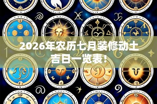 2026年农历七月装修动土吉日一览表!