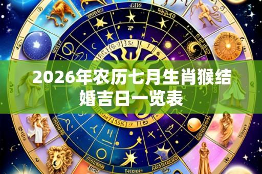 2026年农历七月生肖猴结婚吉日一览表